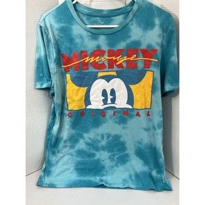 Mickey Mouse Disney Original Mens Large Blue Tie-Dye Short Sleeve Crew NeckShirt